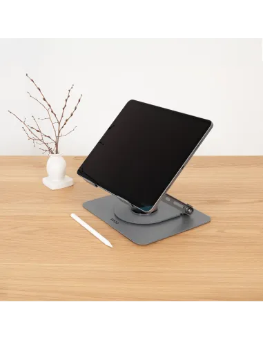 TooQ Soporte Elevador con rotación 360° y ajustable, para dispositivos de 11”-17”, Color Gris Oscuro