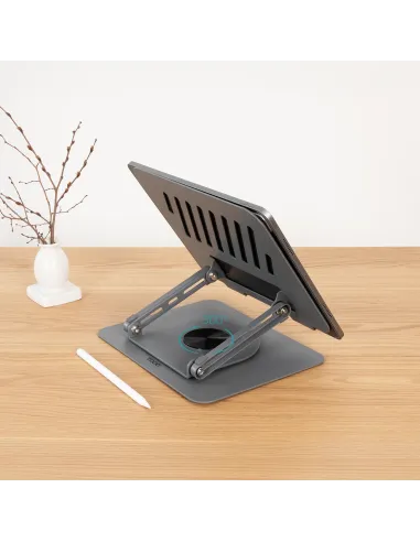 TooQ Soporte Elevador con rotación 360° y ajustable, para dispositivos de 11”-17”, Color Gris Oscuro
