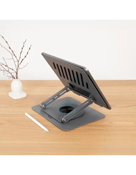 TooQ Soporte Elevador con rotación 360° y ajustable, para dispositivos de 11”-17”, Color Gris Oscuro