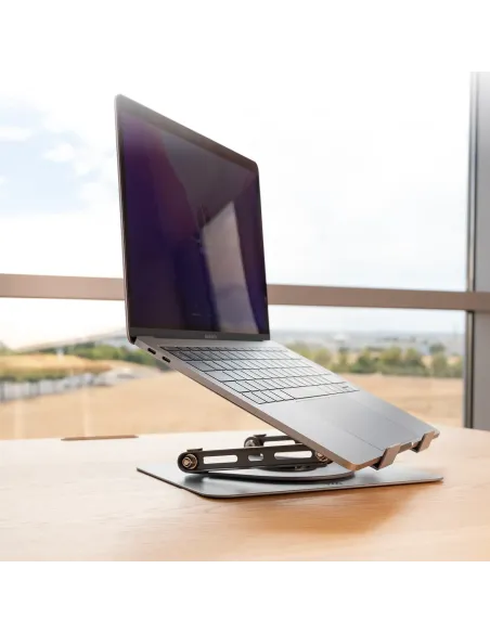 TooQ Soporte Elevador con rotación 360° y ajustable, para dispositivos de 11”-17”, Color Gris Oscuro