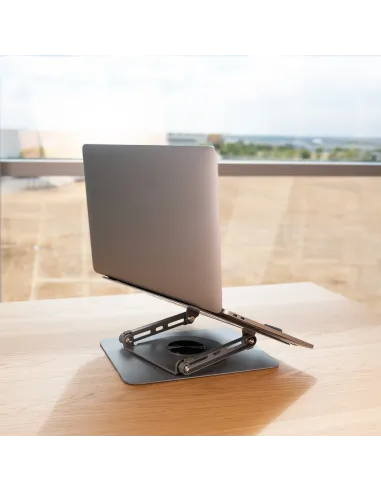 TooQ Soporte Elevador con rotación 360° y ajustable, para dispositivos de 11”-17”, Color Gris Oscuro