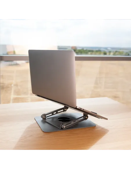 TooQ Soporte Elevador con rotación 360° y ajustable, para dispositivos de 11”-17”, Color Gris Oscuro
