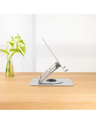 TooQ Soporte Elevador con rotación 360° y ajustable, para dispositivos de 11”-17”, Color Plata