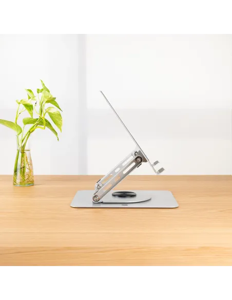 TooQ Soporte Elevador con rotación 360° y ajustable, para dispositivos de 11”-17”, Color Plata