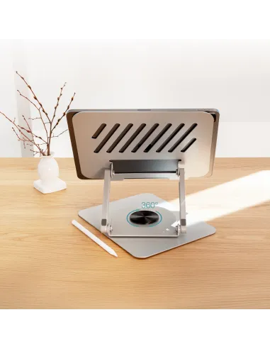 TooQ Soporte Elevador con rotación 360° y ajustable, para dispositivos de 11”-17”, Color Plata