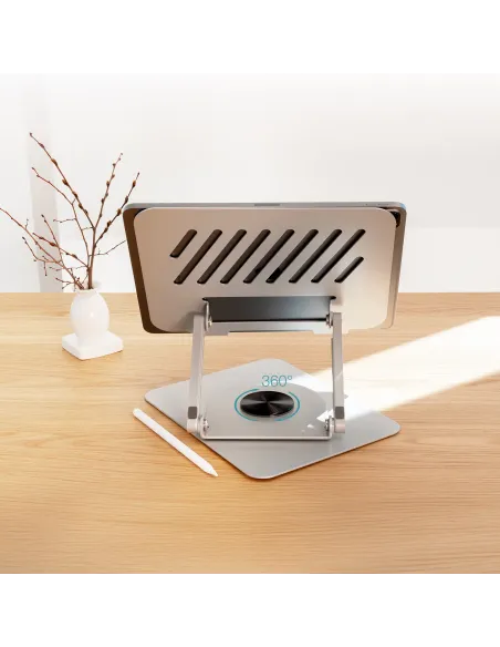 TooQ Soporte Elevador con rotación 360° y ajustable, para dispositivos de 11”-17”, Color Plata