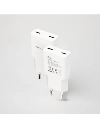 Nanocable Cargador 2xUSB-C PD 20W, Blanco