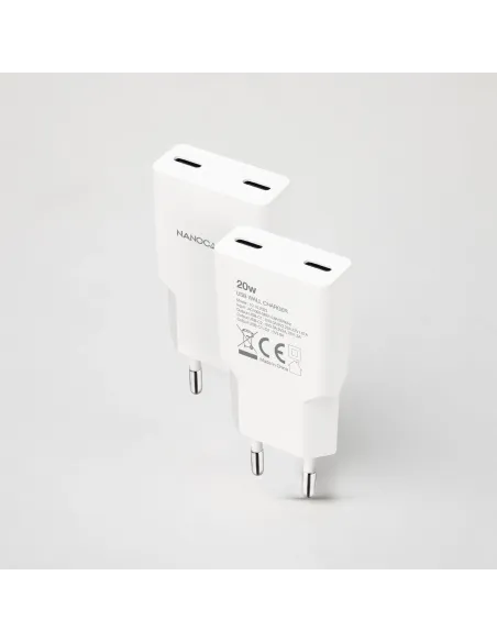 Nanocable Cargador 2xUSB-C PD 20W, Blanco