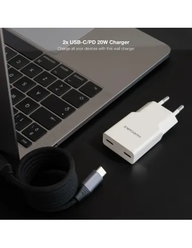 Nanocable Cargador 2xUSB-C PD 20W, Blanco