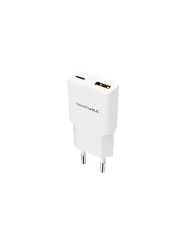 Nanocable Cargador USB-C PD 25W + USB-A QC 25W, Blanco