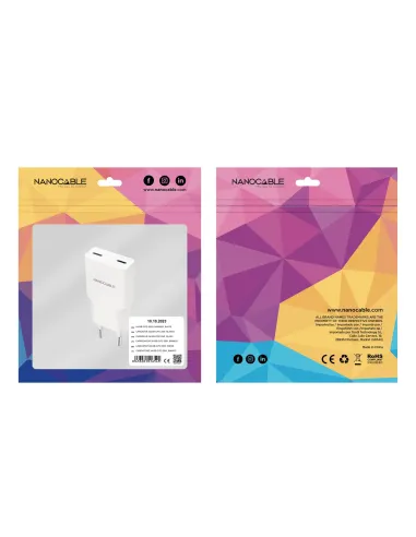Nanocable Cargador 2xUSB-C PD 25W, Blanco