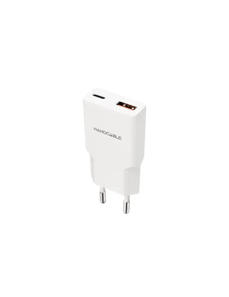Nanocable Cargador USB-C PD 30W + USB-A QC 30W, Blanco