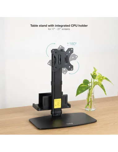 TooQ Soporte de mesa para pantallas 17”-27” con soporte integrado para CPU Ligera