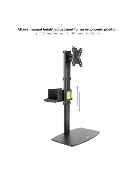 TooQ Soporte de mesa para pantallas 17”-27” con soporte integrado para CPU Ligera