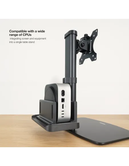 TooQ Soporte de mesa para pantallas 17”-27” con soporte integrado para CPU Ligera