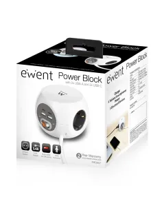 Ewent EW3957 base múltiple 1,5 m 3 salidas AC Interior Blanco 2
