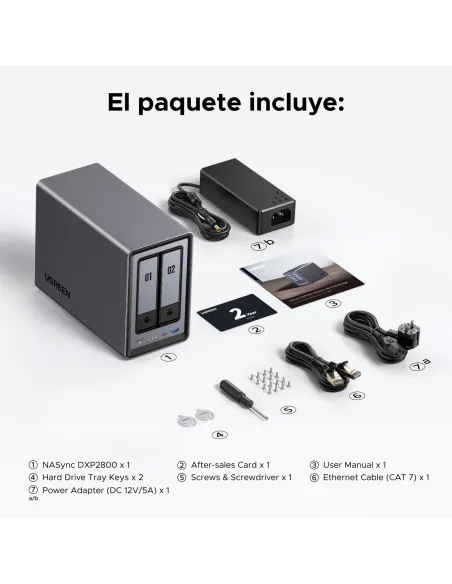 Ugreen NASync DXP2800 NAS System 2-Bay Compacto Intel® N N100 8 GB DDR5 0 TB UGOS Pro Negro