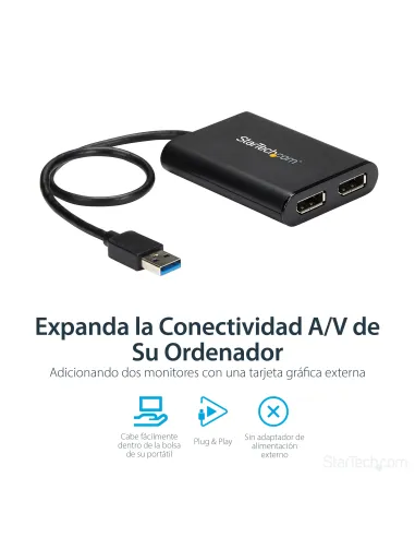 StarTech.com Adaptador Gráfico Externo USB 3.0 a DisplayPort Doble 4K60 DisplayLink - Cable Conversor USB 3.0 a DP de Vídeo