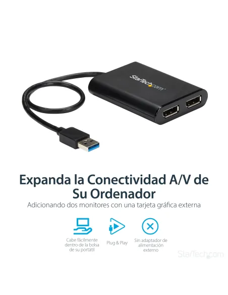StarTech.com Adaptador Gráfico Externo USB 3.0 a DisplayPort Doble 4K60 DisplayLink - Cable Conversor USB 3.0 a DP de Vídeo