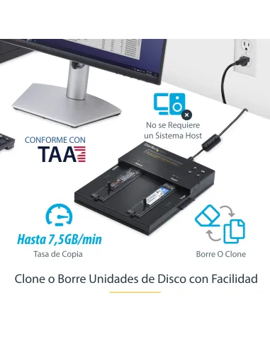 StarTech.com Clonador y Borrador Autónomo de Unidades de Almacenamiento SATA M.2 - NVMe M.2 - Duplicador Copiador Externo