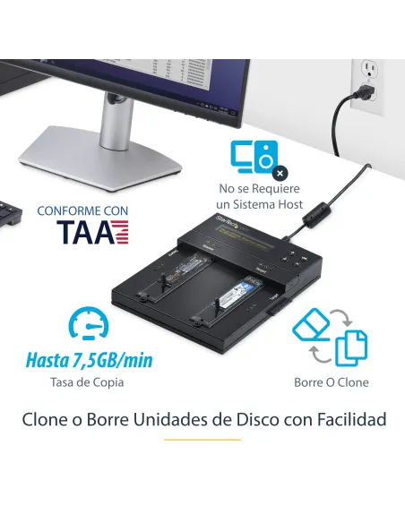 StarTech.com Clonador y Borrador Autónomo de Unidades de Almacenamiento SATA M.2 - NVMe M.2 - Duplicador Copiador Externo