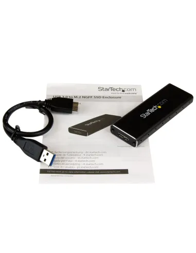 StarTech.com Caja USB 3.0 (5Gbps) a SSD M.2 de Aluminio con UASP - Negro - SATA NGFF M.2 con B Key y B+M Key - Caja Portátil