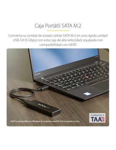 StarTech.com Caja USB 3.0 (5Gbps) a SSD M.2 de Aluminio con UASP - Negro - SATA NGFF M.2 con B Key y B+M Key - Caja Portátil