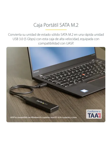 StarTech.com Caja USB 3.0 (5Gbps) a SSD M.2 de Aluminio con UASP - Negro - SATA NGFF M.2 con B Key y B+M Key - Caja Portátil
