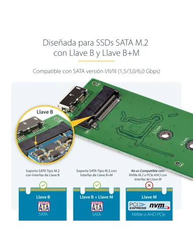 StarTech.com Caja USB 3.0 (5Gbps) a SSD M.2 de Aluminio con UASP - Negro - SATA NGFF M.2 con B Key y B+M Key - Caja Portátil
