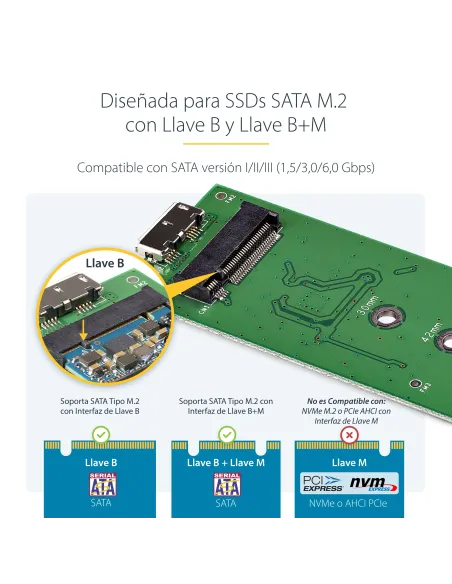 StarTech.com Caja USB 3.0 (5Gbps) a SSD M.2 de Aluminio con UASP - Negro - SATA NGFF M.2 con B Key y B+M Key - Caja Portátil