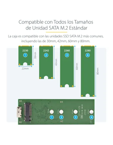 StarTech.com Caja USB 3.0 (5Gbps) a SSD M.2 de Aluminio con UASP - Negro - SATA NGFF M.2 con B Key y B+M Key - Caja Portátil