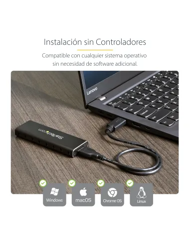 StarTech.com Caja USB 3.0 (5Gbps) a SSD M.2 de Aluminio con UASP - Negro - SATA NGFF M.2 con B Key y B+M Key - Caja Portátil