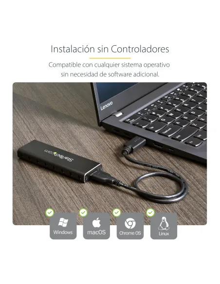 StarTech.com Caja USB 3.0 (5Gbps) a SSD M.2 de Aluminio con UASP - Negro - SATA NGFF M.2 con B Key y B+M Key - Caja Portátil