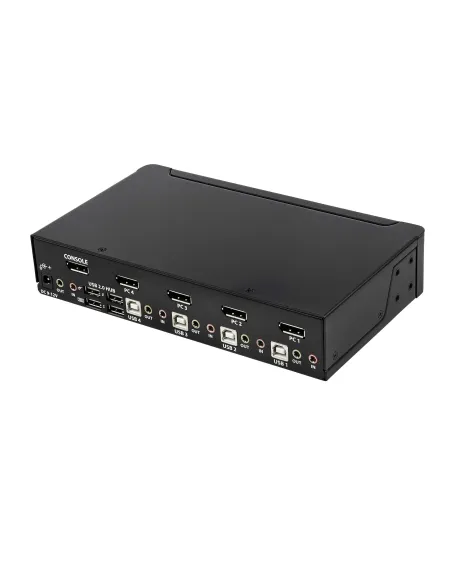 StarTech.com Switch Conmutador KVM de 4 Puertos DisplayPort - 4K 60Hz - para Una Pantalla - Switch KVM de 4 Puertos DP 1.2 con