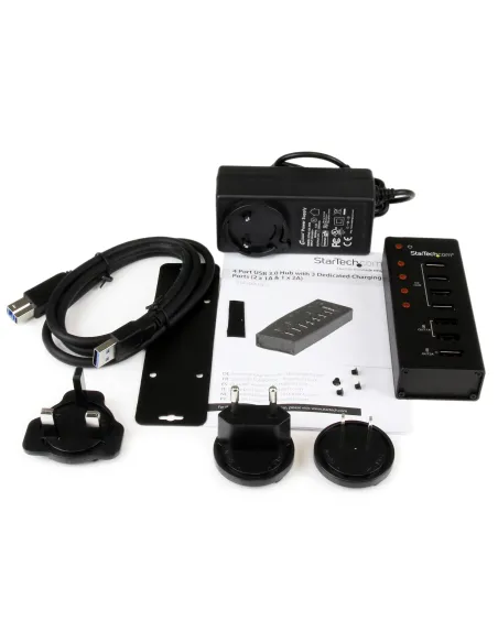 StarTech.com Hub Concentrador USB 3.0 (5Gbps) de 4 Puertos y 3 Puertos de Carga USB ( 2x 1A y 1x 2A) - Ladrón con Carcasa de