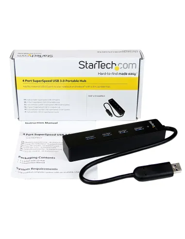 StarTech.com Adaptador Concentrador Hub Ladrón USB 3.0 (5Gbps) Super Speed Portátil de 4 Puertos Salidas - Negro