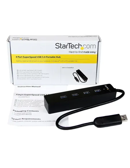 StarTech.com Adaptador Concentrador Hub Ladrón USB 3.0 (5Gbps) Super Speed Portátil de 4 Puertos Salidas - Negro