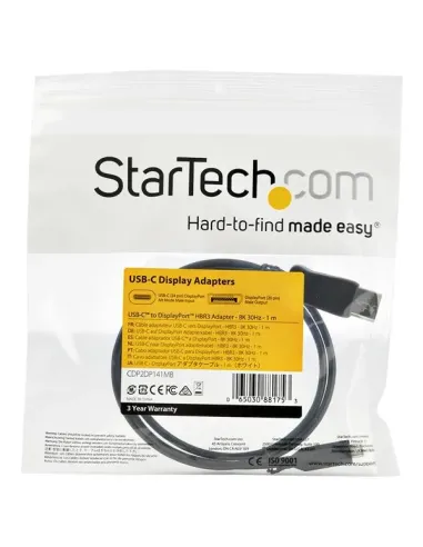 StarTech.com Cable de 1m USB-C a DisplayPort 1.4 - Convertidor Adaptador de Vídeo USB Tipo C 8K 5K 4K - HBR3 HDR DSC - Cable
