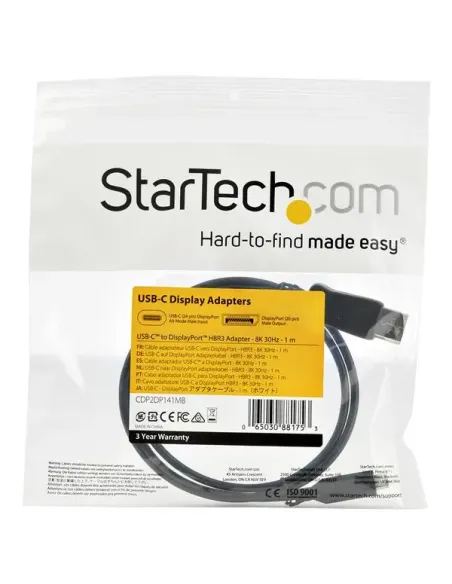StarTech.com Cable de 1m USB-C a DisplayPort 1.4 - Convertidor Adaptador de Vídeo USB Tipo C 8K 5K 4K - HBR3 HDR DSC - Cable