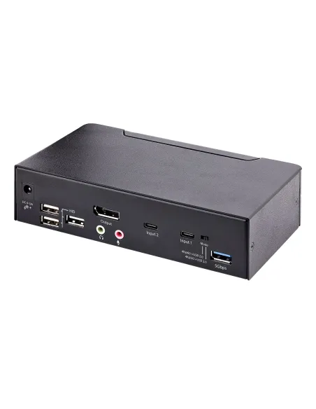 StarTech.com Switch Conmutador KVM USB C Tipo C, KVM de 2 puertos DisplayPort con Vídeo UHD HDR de 4K 60Hz, Audio de 3,5mm, Hub