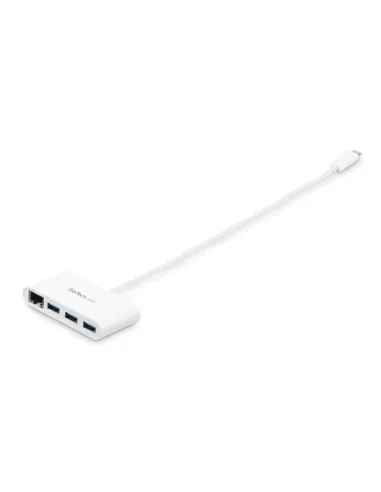 StarTech.com Concentrador USB 3.0 (5Gbps) de 3 Puertos con USB-C y Ethernet Gigabit - Hub Ladrón de USB Convencional - Blanco