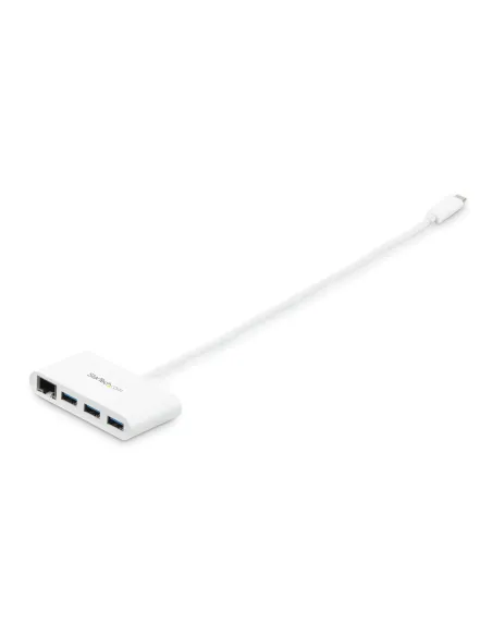 StarTech.com Concentrador USB 3.0 (5Gbps) de 3 Puertos con USB-C y Ethernet Gigabit - Hub Ladrón de USB Convencional - Blanco
