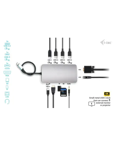 i-tec Metal USB-C Travel Nano Dock HDMI VGA with LAN + Power Delivery 100 W
