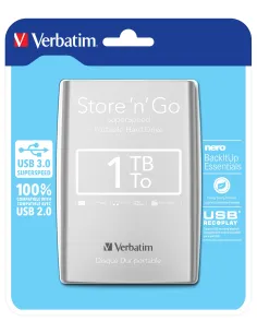 Verbatim Disco Duro Portátil Store 'n' Go USB 3.0 de 1 TB en color Plateado
