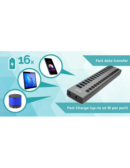 i-tec USB 3.0 Charging HUB 16port + Power Adapter 90 W