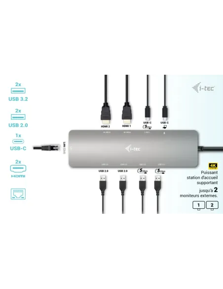 i-tec USB-C Metal Nano 2x Display Docking Station + Power Delivery 100 W