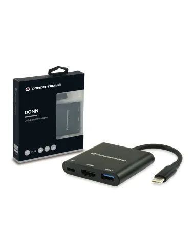 Conceptronic DONN01B base para portátil y replicador de puertos USB 3.2 Gen 1 (3.1 Gen 1) Type-C Negro