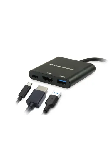 Conceptronic DONN01B base para portátil y replicador de puertos USB 3.2 Gen 1 (3.1 Gen 1) Type-C Negro