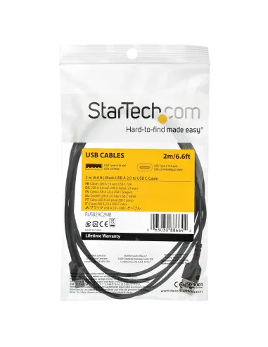 StarTech.com Cable de Carga USB-A a USB-C de 2m - Cable de Carga Rápida y Sincronización USB 2.0 de Servicio Pesado - Cable de