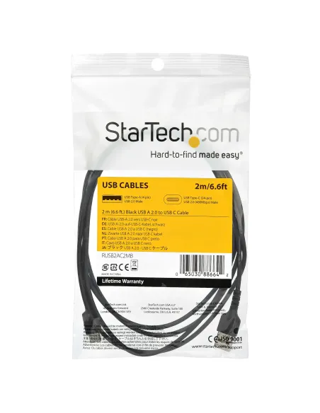 StarTech.com Cable de Carga USB-A a USB-C de 2m - Cable de Carga Rápida y Sincronización USB 2.0 de Servicio Pesado - Cable de
